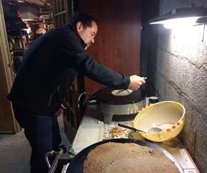 Chef Jeff making crepes in Britanny